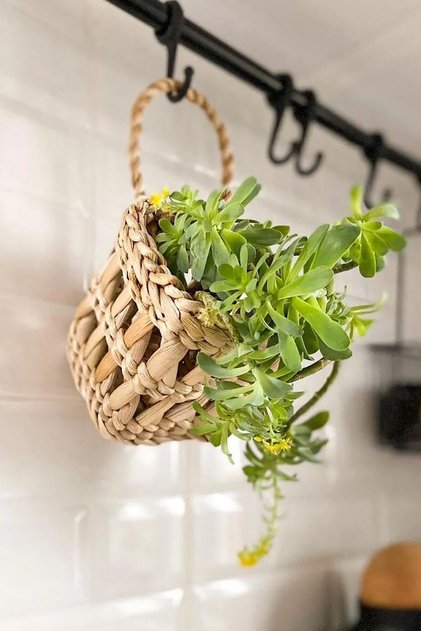 Dekoratif Çok Amaçlı Doğal El Yapımı Hasır Saksı Sepet / 10x10cm