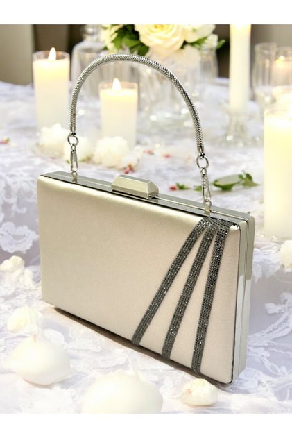 Ten Satin Evening Dresses Bag with Crystal Platinum Embroidery, Women's Evening Gowns for Stylish Wedding Engagement. 2026 Trend