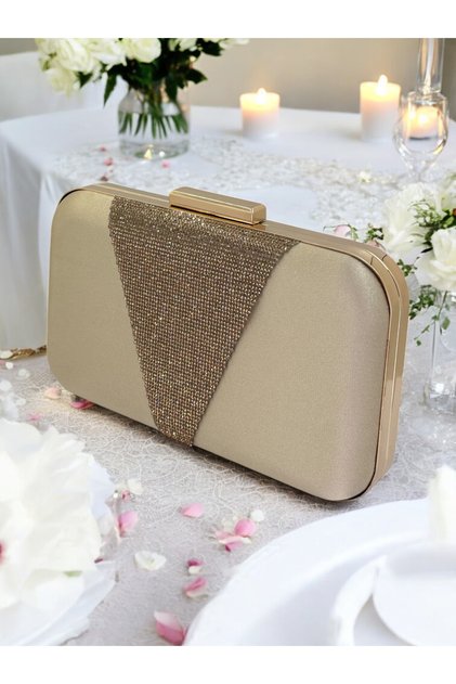 Nude Color Satin Rosegold Stone Evening Dress 2026 Collection Bag Evening Bag Engagement Wedding Bag