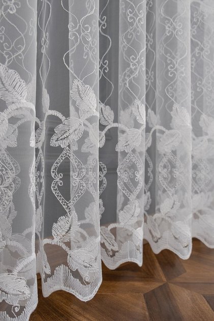 Leaf Pattern Design Embroidered Living Room 1x3 Pleated Tulle Curtain