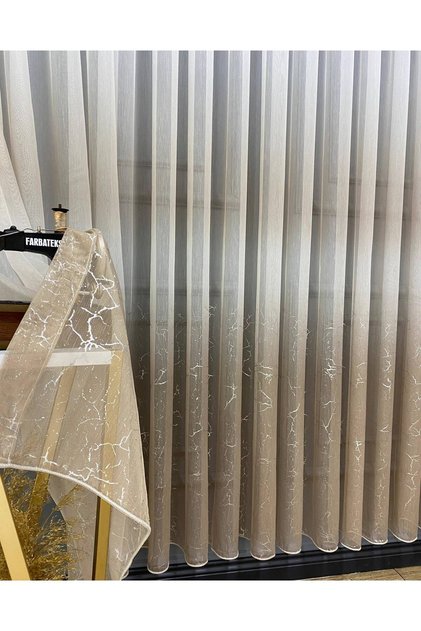 Olympos Mink Beige Gray Silver Foil Color New Fashion 2 Layers Pleated Tulle Curtain