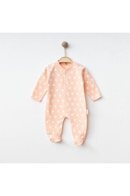 Cotton Polka Dot Baby Rompers with Booties and Snap Fasteners on the Front