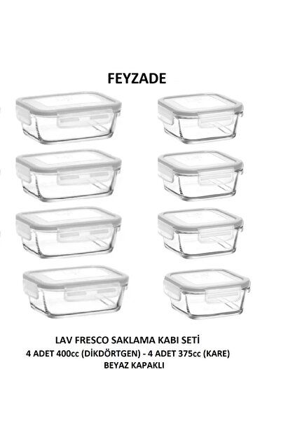 LAV Feyzade Fresco Saklama Kabı Seti 3 Adet 400cc (DİKDÖRTGEN) Ve
