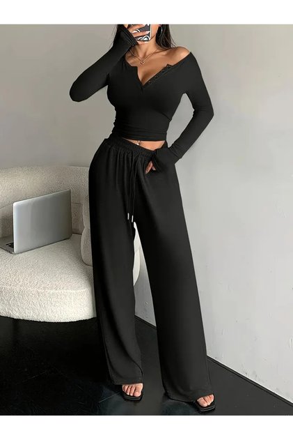 Women's Black Baggy Plus Size Loose Fitting Sportswear Quality Stretchy Comfortable Fabric Sweatpants Sha44557
