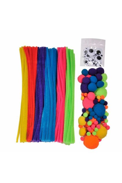 Set Creatie Cu Accesorii Craft, 300 Buc Cu Sarma Plusata, Pompon Si Ochisori