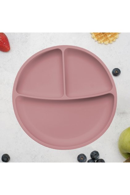 Farfurie Compartimentata Din Silicon Cu Ventuza, - Old Rose