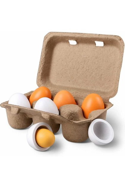 Set 6 Oua De Jucarie, Din Lemn, In Cofraj De Carton