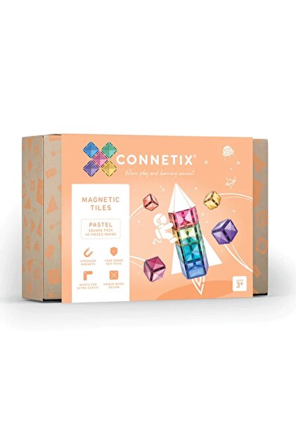 Set De Constructie Magnetic, 40 Piese, Forme Geometrice, Square Expansion Pack Pastel
