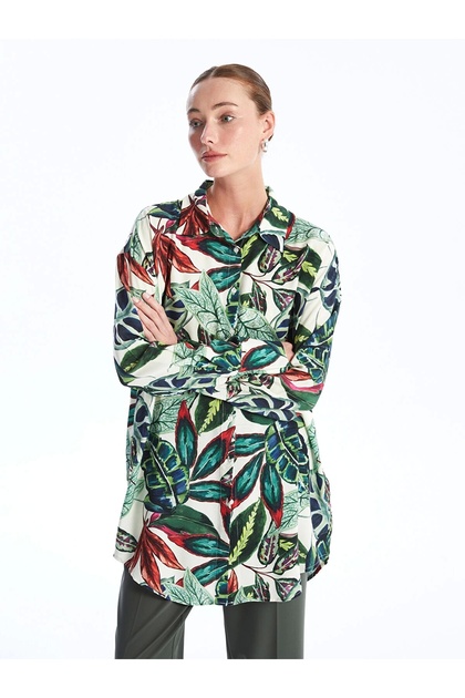 Lcwaikiki Classic Green Patterned Women's Shirt Tunic
