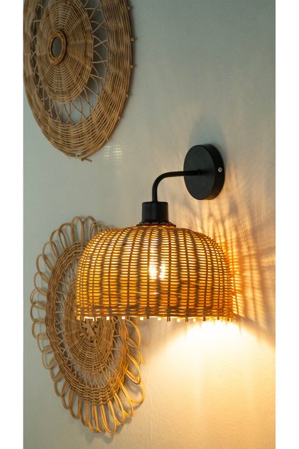 Rattan Sconce 25X30Cm "Stone" - Handmade Natural Lighting
