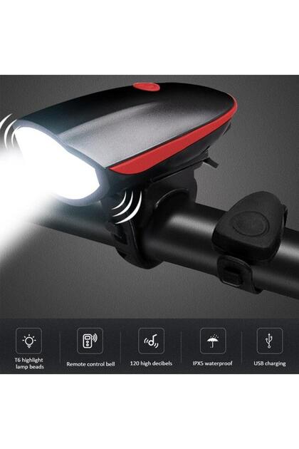 1200 Mah XML-T6 LED Su Geçirmez Far Kornalı Bisiklet Feneri