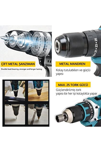 EKİNLER 58vf 5ah Çelik Mandrenli Şarjlı Matkap Seti EEA217