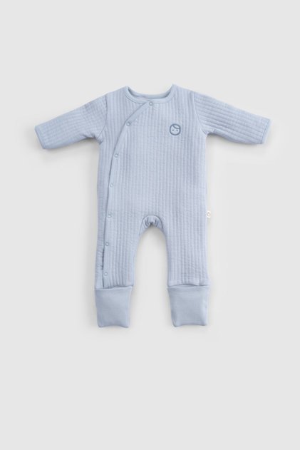 Quilted Blue Baby Romper with Booties and Gloves