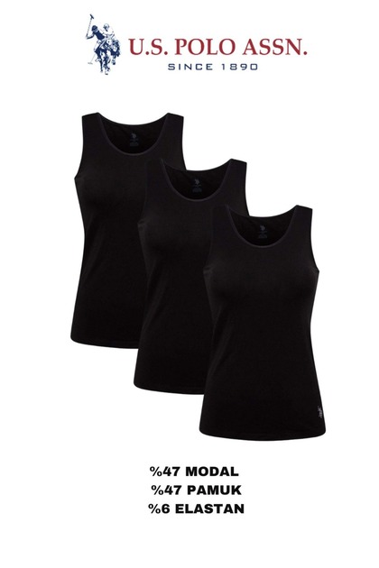 Women'S, Licensed, Uspa, Black, 47% Modal, 47% Cotton, Thick Strap 3-Piece Undershirt