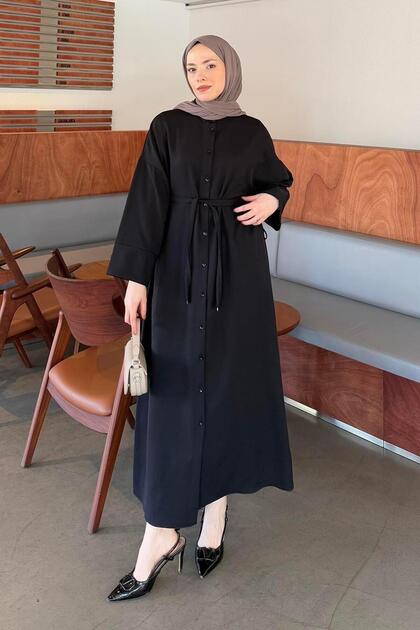 Fake Cuff Detailed Dabıl Hijab Dress Black
