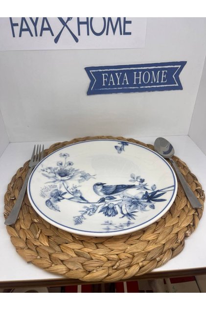 6 Pieces Güral Porcelain Showers 1891 Bird Pattern 25 cm Plain Serving Plates