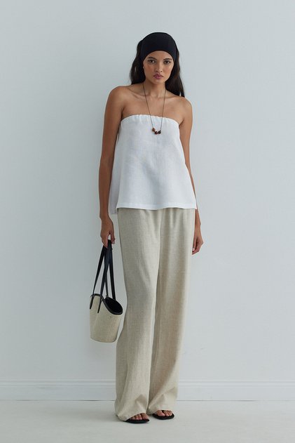 Ecru 100% Linen Mill Strapless Blouse