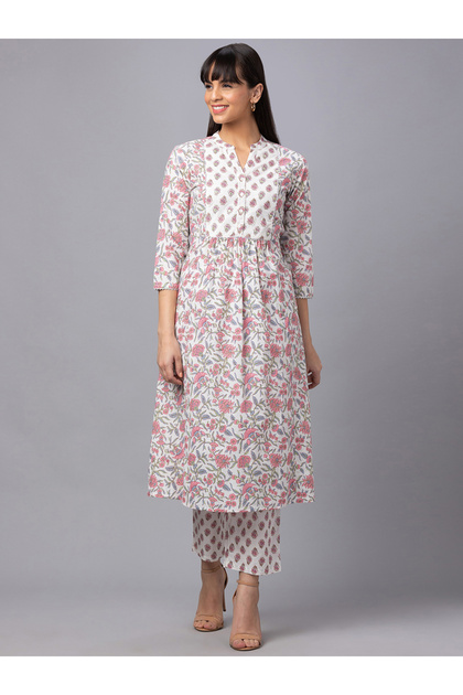 Mandarin Collar Printed Kurta with Trousers Set