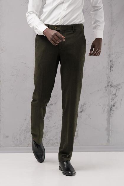 Regular Fit Düz Kalın Kışlık Gabardin Yan Cepli Pantolon