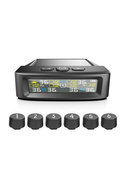 T12-6 Solar TPMS Car Tire Pressure Alarm Digital Colorful Display 6 External Sensors Waterproof Tire