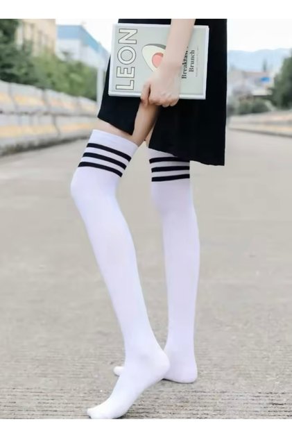 Gothic Lolita Harajuku Above Knee Striped White Socks