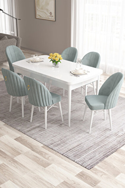 Canisa Roz Serisi 80x132 Mdf Açılabilir Beyaz Mutfak Masası Takımı