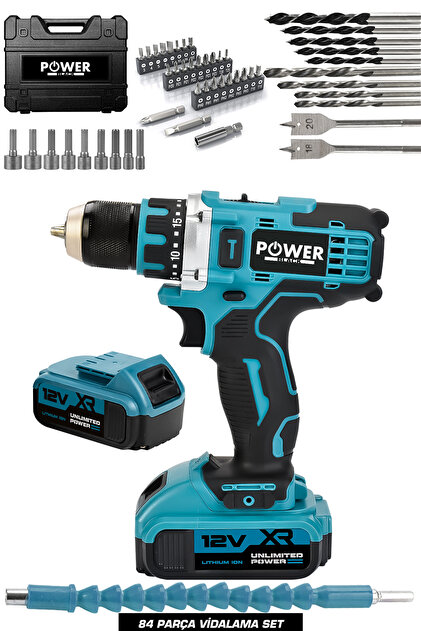 POWER BLACK Çelik Mandren Çift Akülü Darbesiz 82 Parça Set