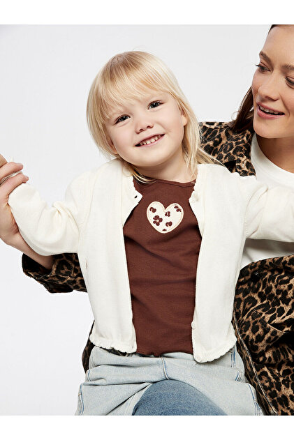 Lcw Kids Crew Neck Ruffled Girl's Cardigan