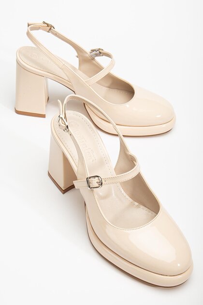 Women's Evening Dress Platform Heeled Shoes Skin Patent Leather Round Toe
