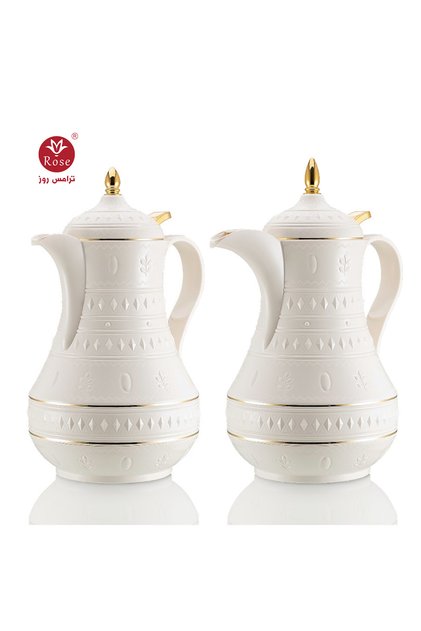 RS-712-طقم ترمس شاي وقهوة مكون من 2 ترمس بغطاء ضغاط روز سعة 1 لتر