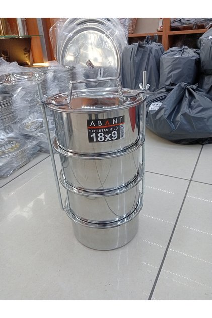 18x9cm Paslanmaz Çelik Sefer Tası 4-7 Kişilik No:4 / 4 Katlı (Toplam 10 Litre )