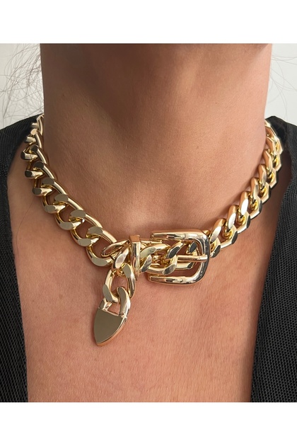 Thick/Modern/Gold/Belt Buckle Choker Chocker Collar Necklace