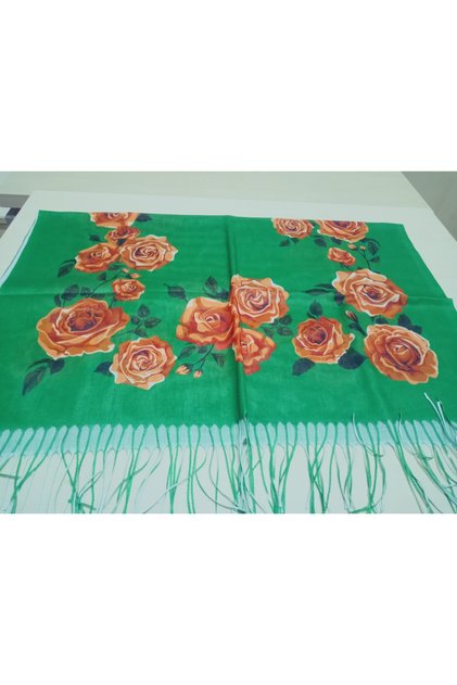 Elegant Vivid Rose Pattern Cotton Shawl with Tassels, Prayer Cover 180X70Cm
