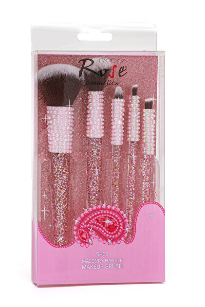 Roesıa Rose Cosmetics Rose 5'li Simli Taşlı Makyaj Fırça Seti