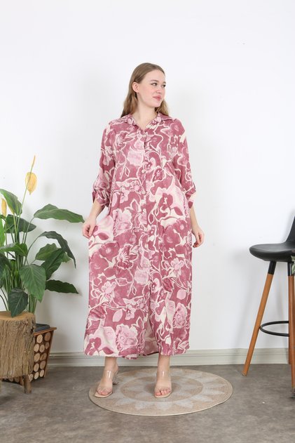 Women's Patterned Woven Viscosa Large Size Dress