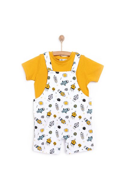 HelloBaby Basic Erkek Roket Desenli Şort Salopet-Tshirt Erkek Bebek