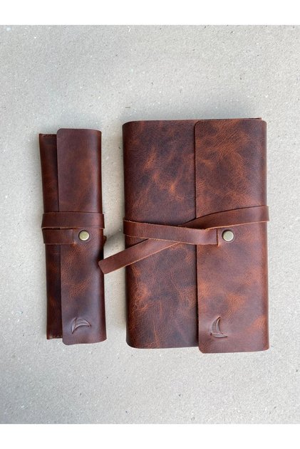 (We Write Names) Book Cover Pen Holder Set - Handmade Genuine Leather