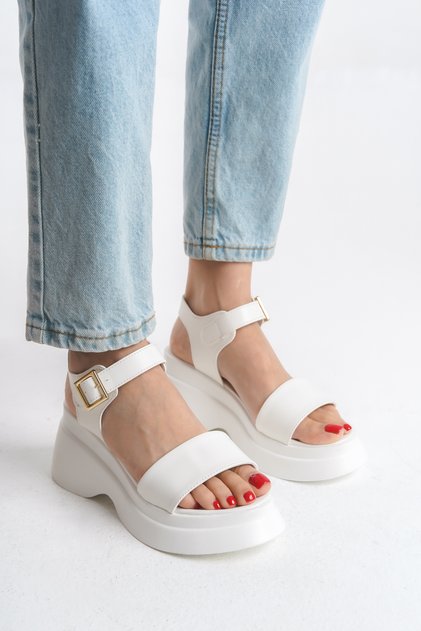 High Platform Wedge Heel Double Ribbon Buckle Skin Summer Women's Sandals Shoes