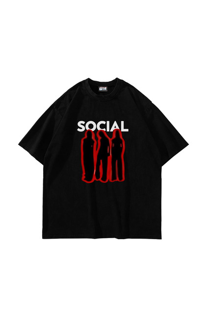Social Printed Black Unisex Oversize T-shirt