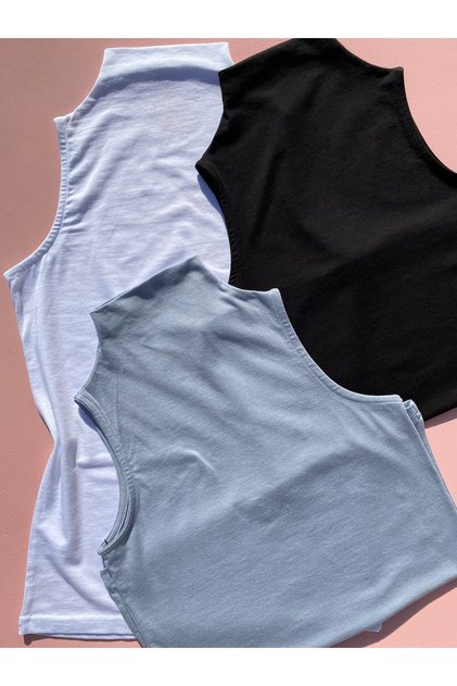 Women's Turtleneck Zero Sleeve Modal Cotton Fabric 3-Piece Black, White and Blue Hijab Body - Undershirt
