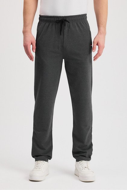 Anthracite Men's Zippered Pocket Embroidery Detailed Straight Leg Relaxed Cut Casual Sweatpants