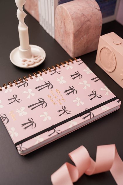 B5 17X24 cm Spiral Elastic Dotted Undated Notebook Bows