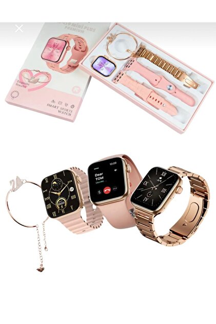 Holatec Mini G9 41mm GOLD ROSE Kadın Akıllı Saat 3 Kordonlu Kuğu