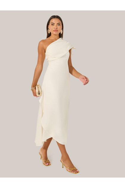 Solid One Shoulder Neck A-Line Maxi Dress