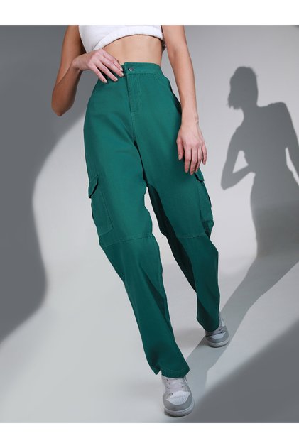 Solid High Rise Cargo Pants