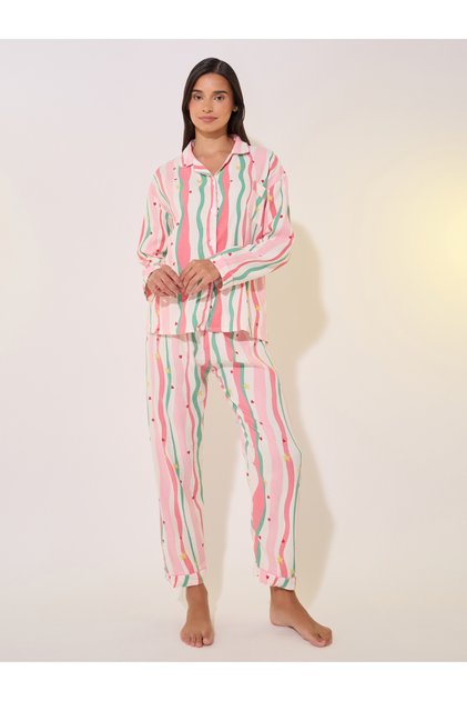 Printed Long Sleeve Shirt and Pyjama Set