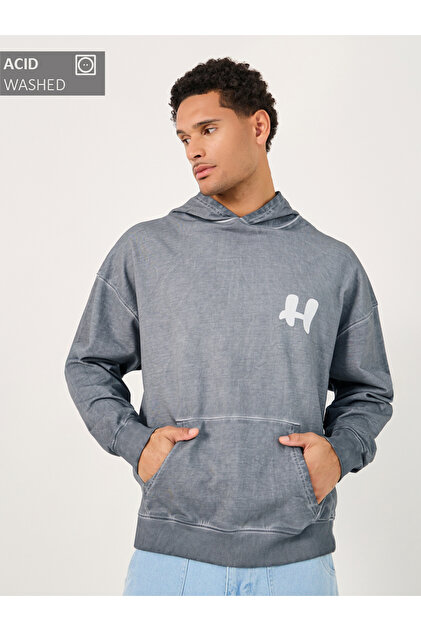 Acid Washed Graphic Print Oversized Hoodie