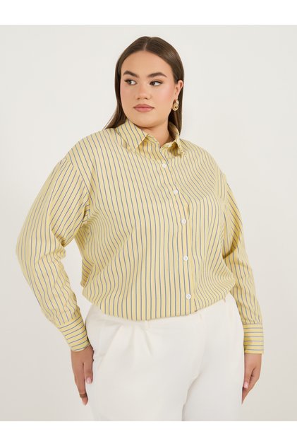 Plus Size Oversized Striped Long Sleeve Shirt