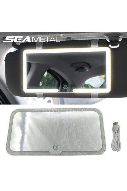 1 set SEAMETAL Car LED Makeup Mirror 3-Color Brightness Dimmable HD Sun Visor Plate Vanity Mirror To