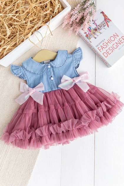 Bow Baby Collartulle Stylish Birthday Special Day Baby Girl Dress